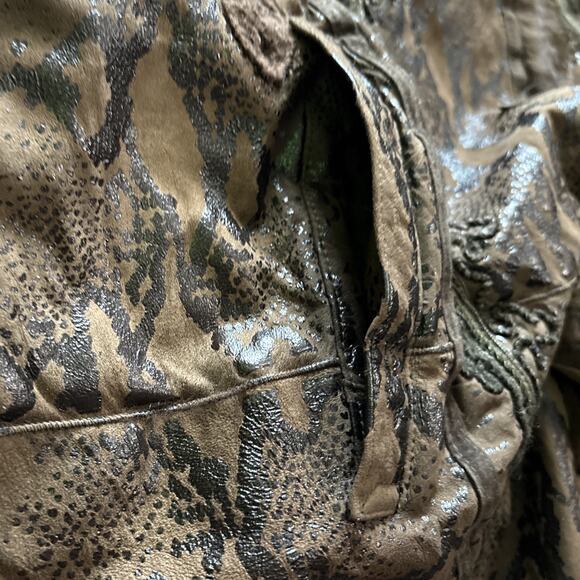 Vintage Talenti Italy Shearling Coat Brown Embossed Leather Fur Trim M-L - Picture 10 of 16